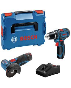 Акумулаторен комплект винтоверт BOSCH GSR 12V-15 + ъглошлайф BOSCH GWS 12V-76
