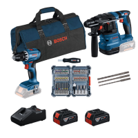 Акумулаторен комплект BOSCH GSR 18V-45 + GBH 18V-22, GBA 18V 2x4,0Ah + GAL 18V-40 + битове и свредла