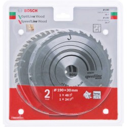 Циркулярен диск BOSCH Optiline Wood-Speedline Wood 190 mm - 2 броя