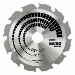 Циркулярен диск BOSCH Ф190х2.6 Construct Wood Z12